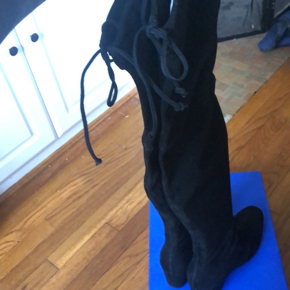 NIB Stuart Weitzman Irena Black Suede 11.5 lacetop over the knee boots round toe - Picture 9 of 11